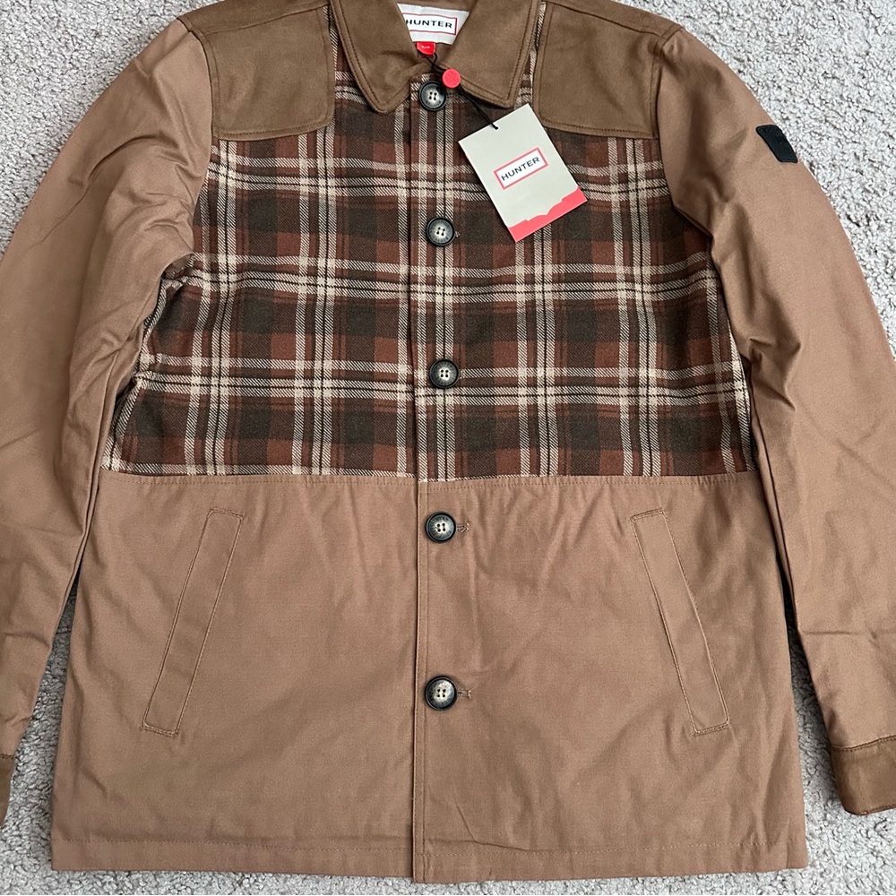 Hunter Lined Canvas Jacket Brown Plaid Mens S Barn Coat Rugged Utility Gorpcore - Picture 5 of 16